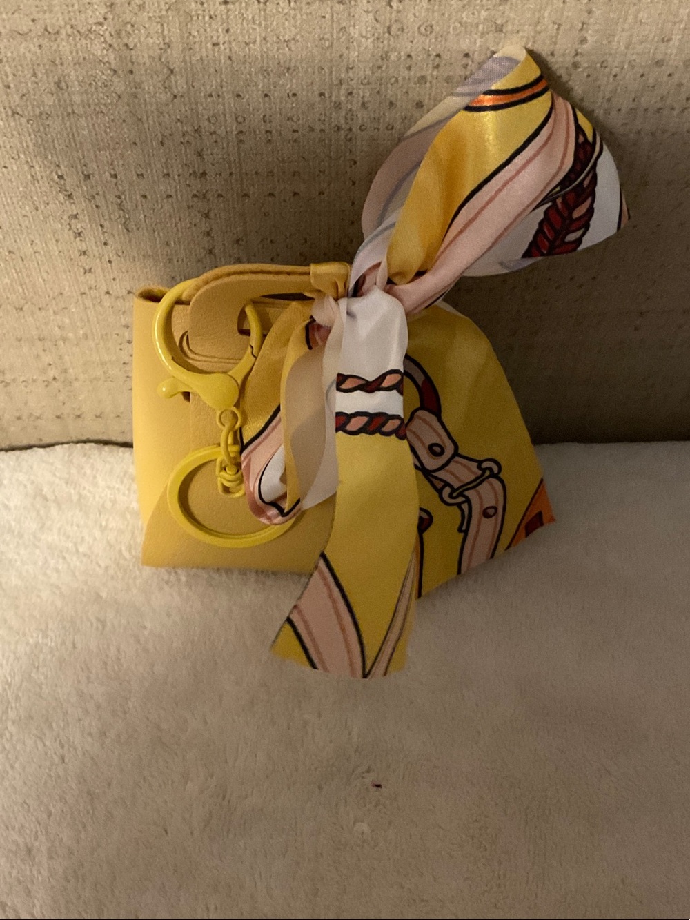 Yellow Mini Top-Handle Bag with Decorative Scarf Accent